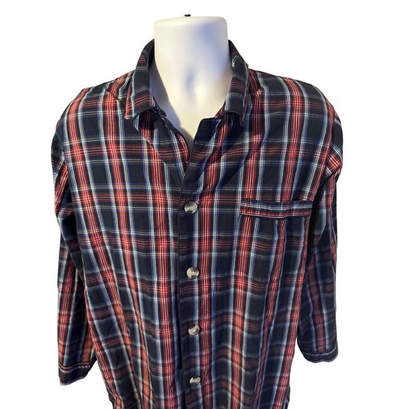 Majestic International red white blue plaid long sleeve button up shirt size M f - Picture 6 of 6